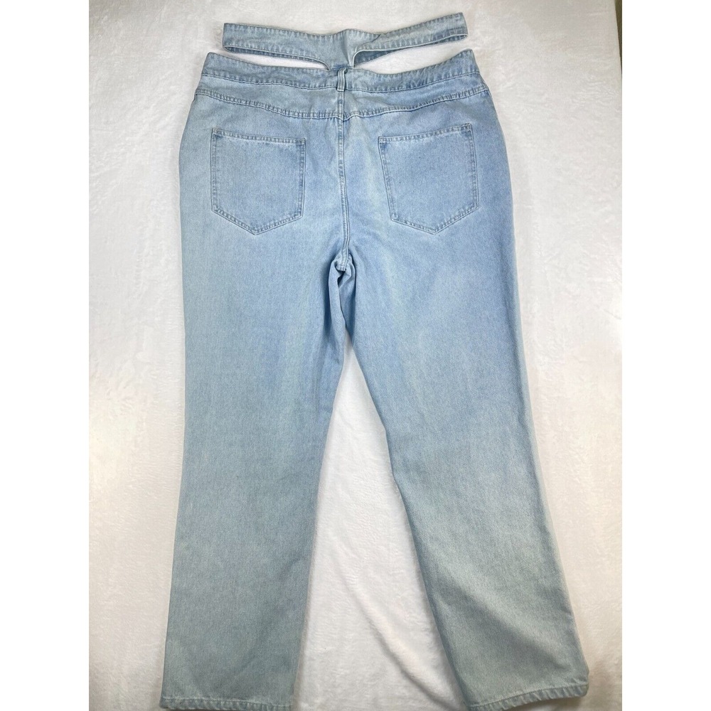 Boohoo Jeans Womens Size 16 Thong Back Mom High Rise Light Blue Wash Denim - Picture 2 of 11